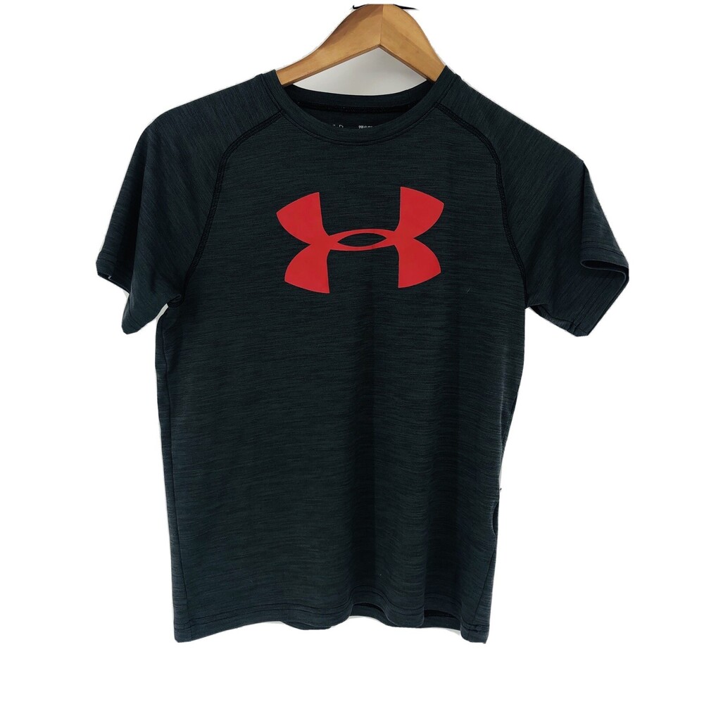 Under Armour Gray Space Dye Logo Front Athletic Tee Shirt Size Youth Boy's Large